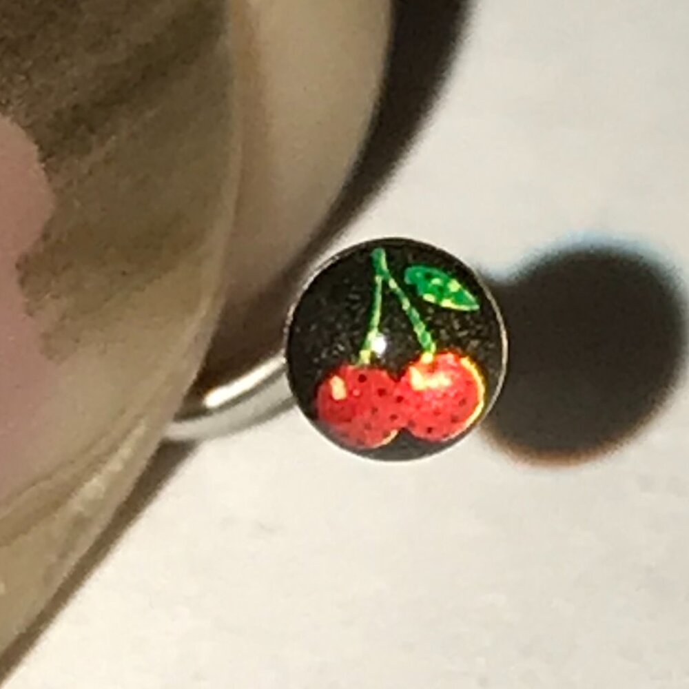 Black with Red and Green Cherries Gauge C-shaped Nose Ring